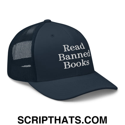 Read Banned Books Embroidered Mesh Trucker Hat Navy