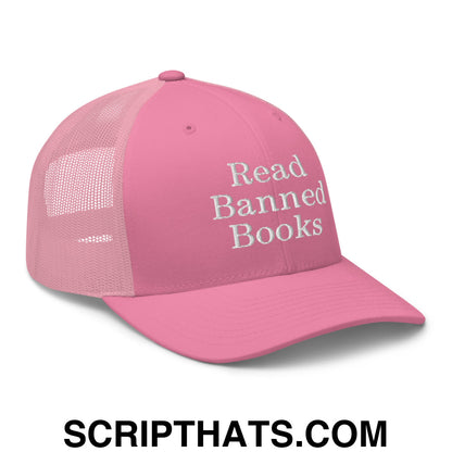 Read Banned Books Embroidered Mesh Trucker Hat Pink