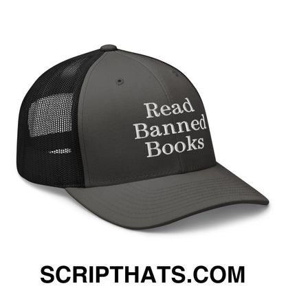 Read Banned Books Embroidered Mesh Trucker Hat Charcoal Black