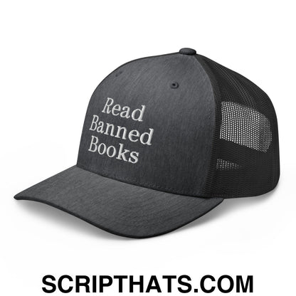 Read Banned Books Embroidered Mesh Trucker Hat Dark Heather Gray