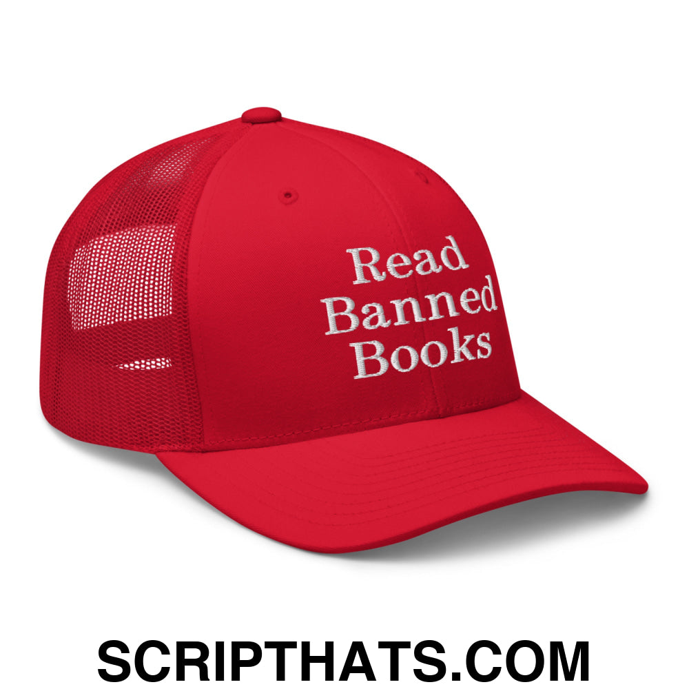 Read Banned Books Embroidered Mesh Trucker Hat Red