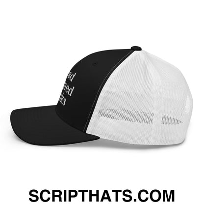 Read Banned Books Embroidered Mesh Trucker Hat Black White