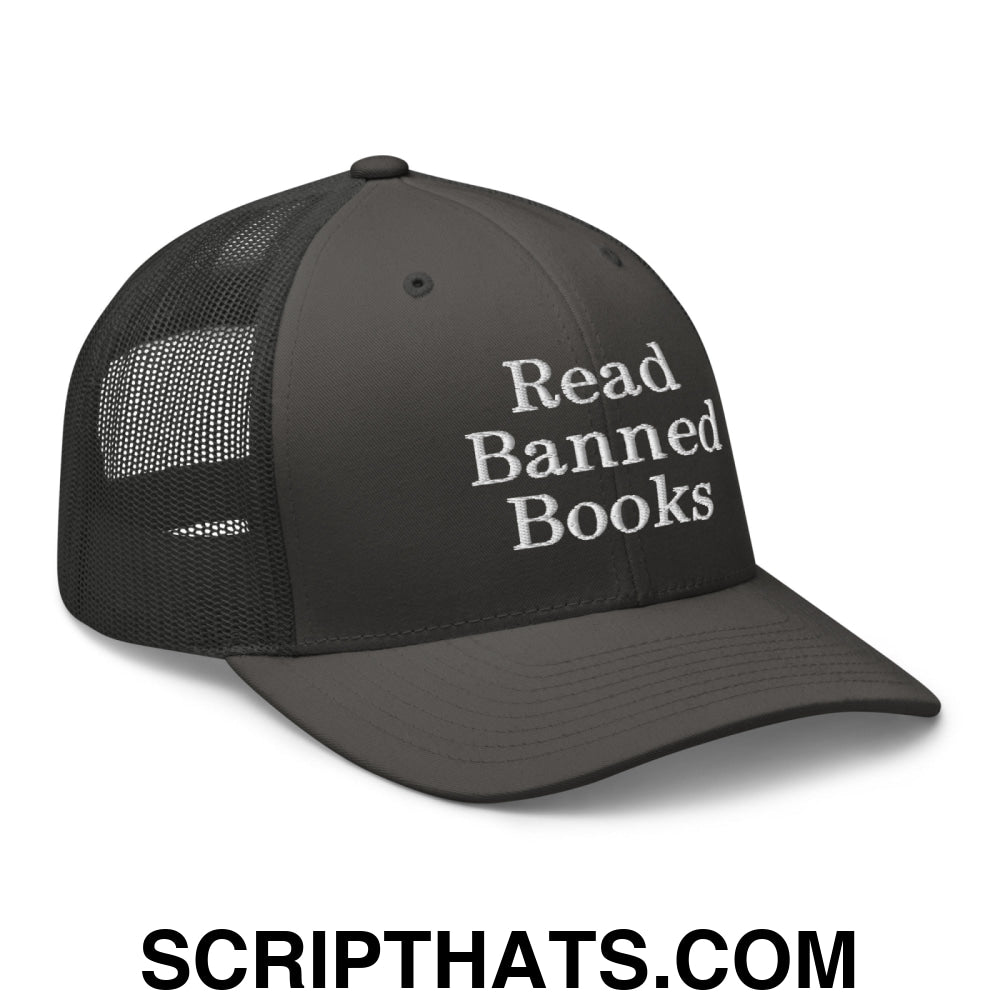 Read Banned Books Embroidered Mesh Trucker Hat Charcoal