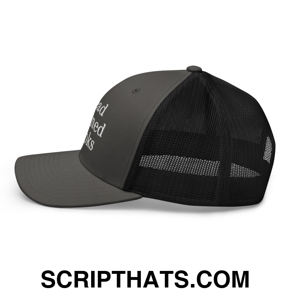 Read Banned Books Embroidered Mesh Trucker Hat Charcoal Black