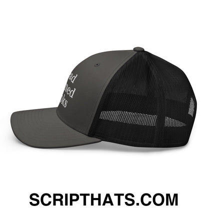 Read Banned Books Embroidered Mesh Trucker Hat Charcoal Black