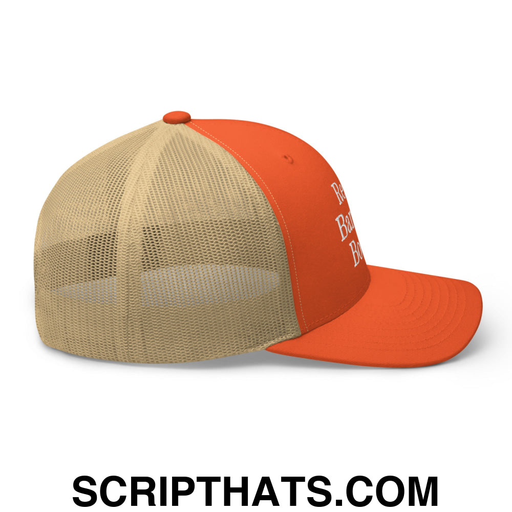 Read Banned Books Embroidered Mesh Trucker Hat Rustic Orange Khaki