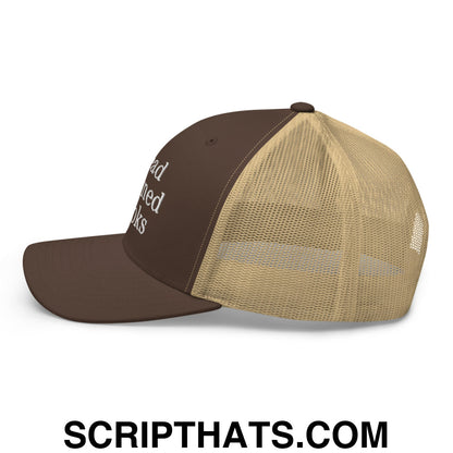 Read Banned Books Embroidered Mesh Trucker Hat Brown Khaki