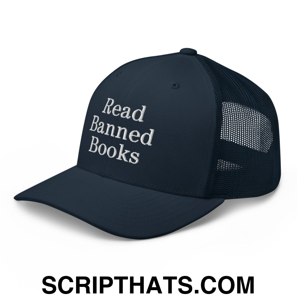 Read Banned Books Embroidered Mesh Trucker Hat Navy