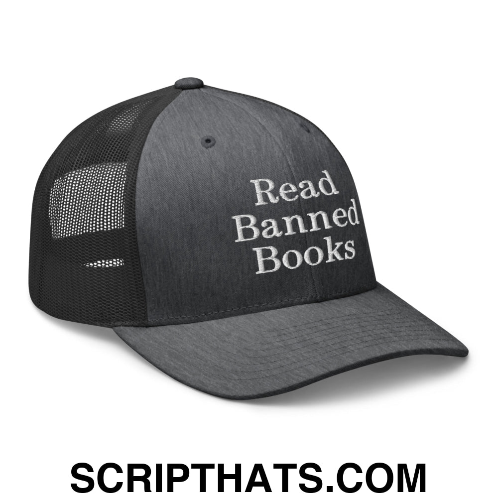 Read Banned Books Embroidered Mesh Trucker Hat Dark Heather Gray