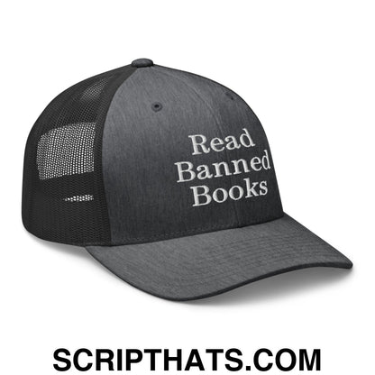 Read Banned Books Embroidered Mesh Trucker Hat Dark Heather Gray