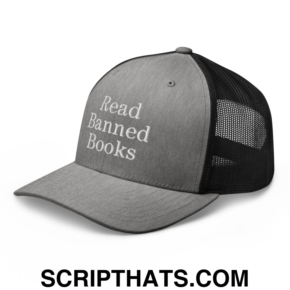 Read Banned Books Embroidered Mesh Trucker Hat Heather Black