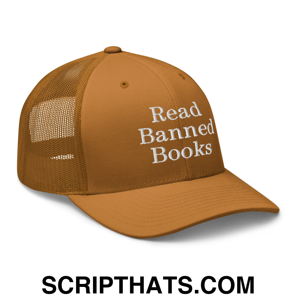Read Banned Books Embroidered Mesh Trucker Hat Caramel
