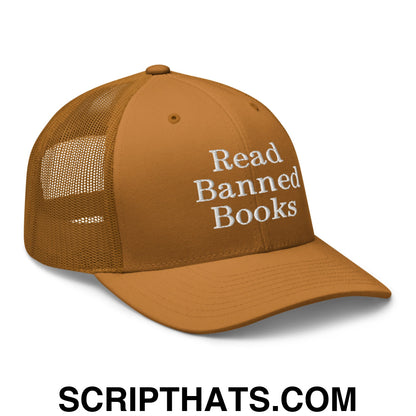 Read Banned Books Embroidered Mesh Trucker Hat Caramel