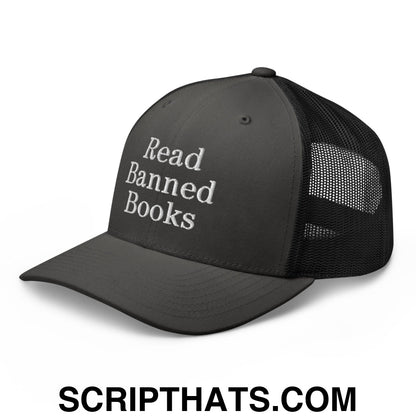 Read Banned Books Embroidered Mesh Trucker Hat Charcoal Black