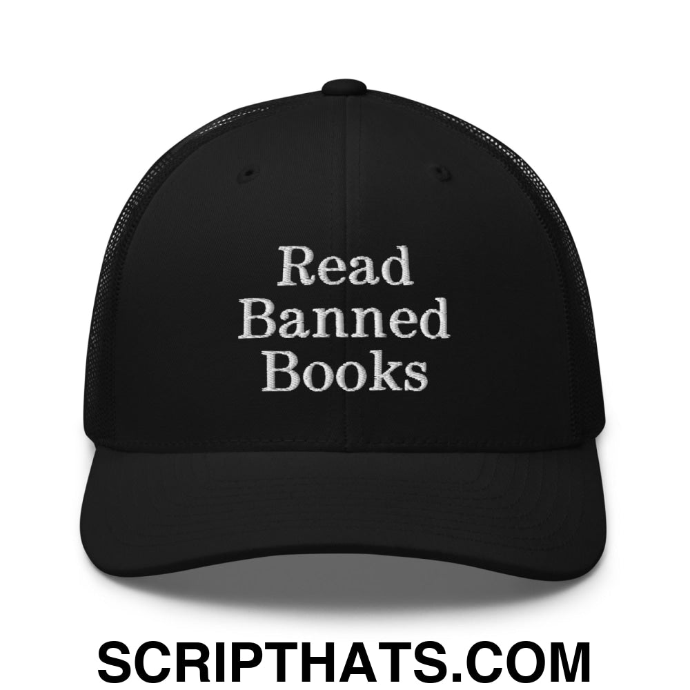 Read Banned Books Embroidered Mesh Trucker Hat Black