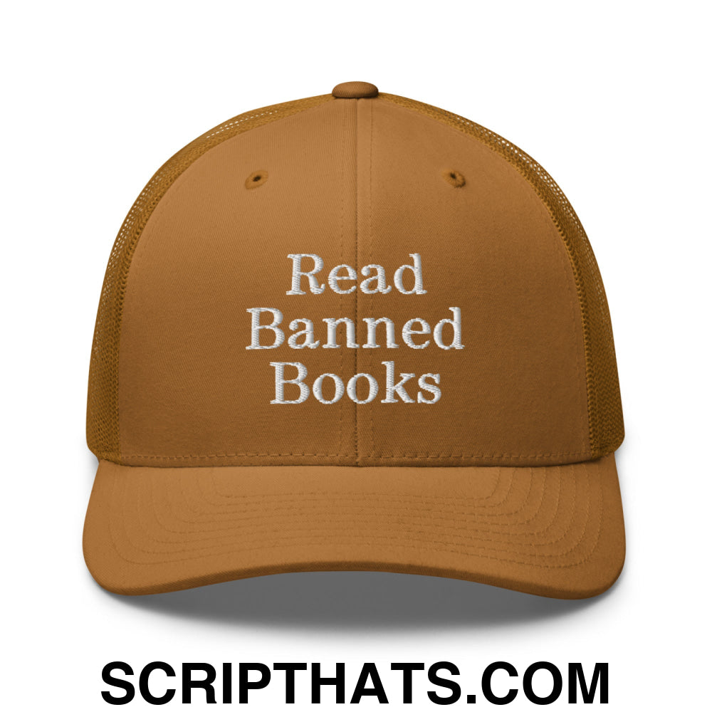 Read Banned Books Embroidered Mesh Trucker Hat Caramel