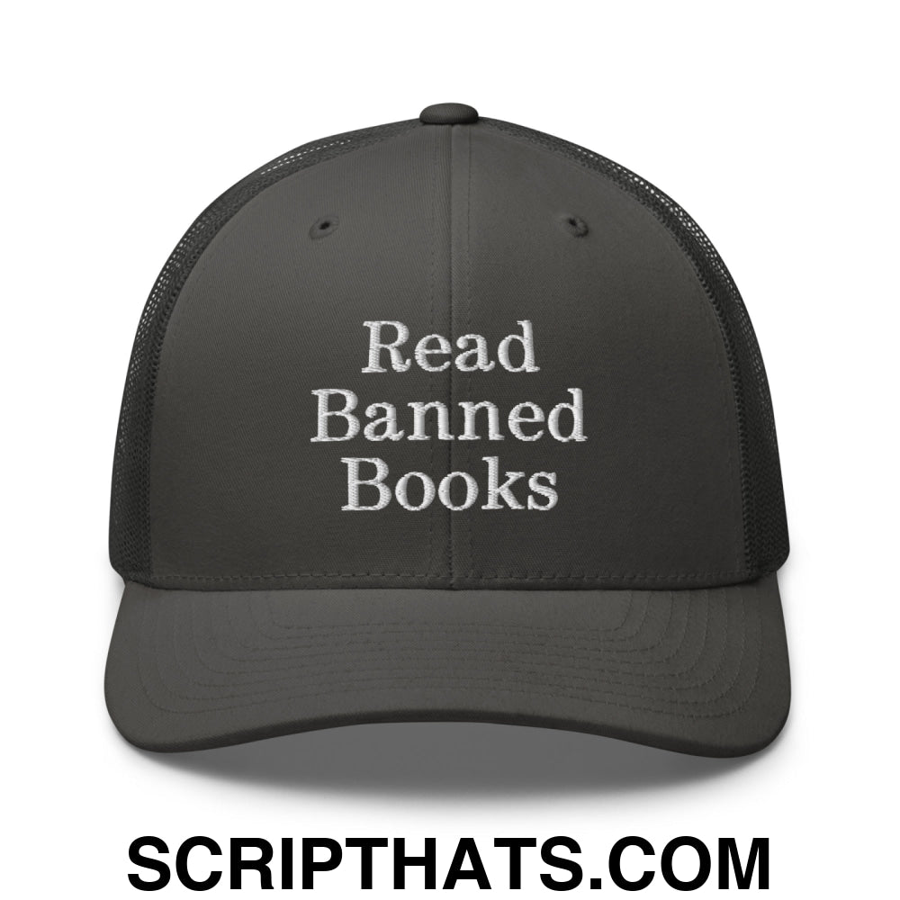 Read Banned Books Embroidered Mesh Trucker Hat Charcoal