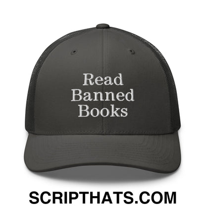 Read Banned Books Embroidered Mesh Trucker Hat Charcoal