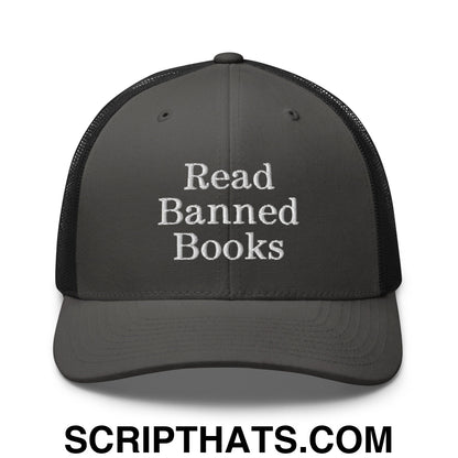 Read Banned Books Embroidered Mesh Trucker Hat Charcoal Black