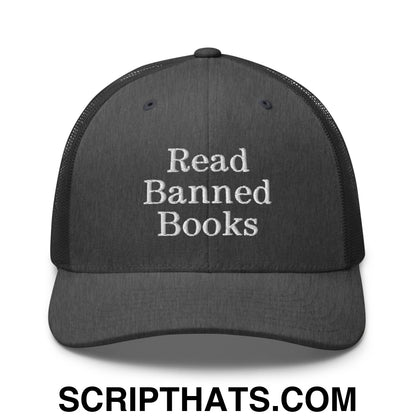 Read Banned Books Embroidered Mesh Trucker Hat Dark Heather Gray