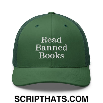 Read Banned Books Embroidered Mesh Trucker Hat Evergreen