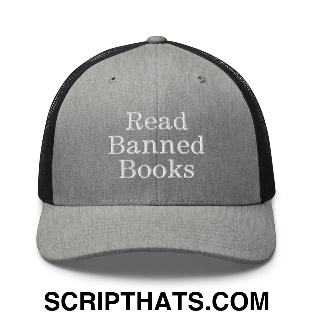 Read Banned Books Embroidered Mesh Trucker Hat Heather Black