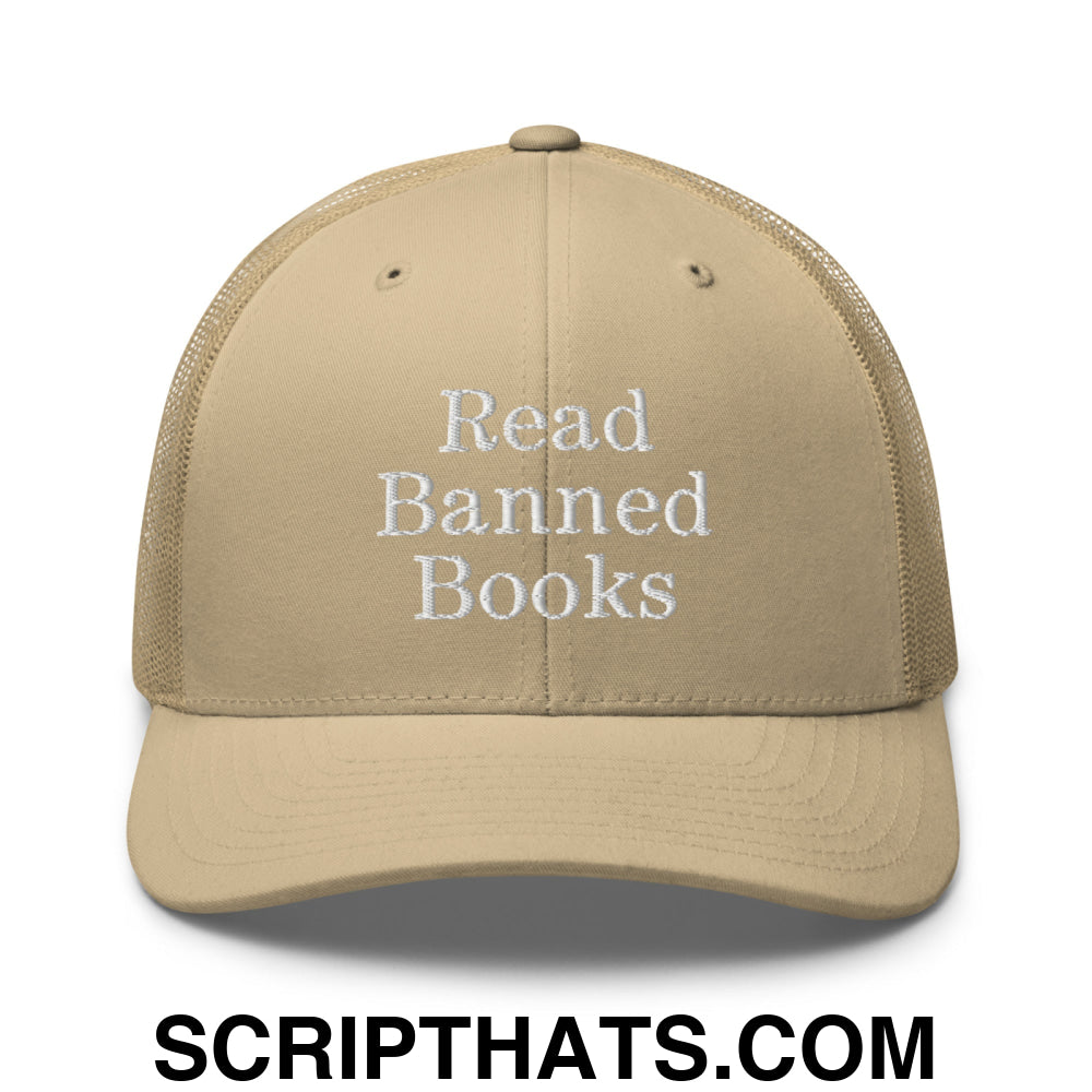 Read Banned Books Embroidered Mesh Trucker Hat Khaki