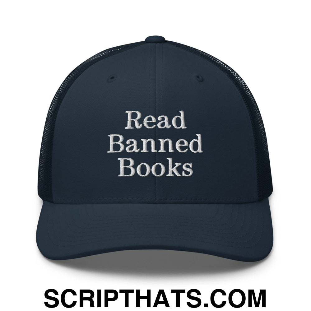 Read Banned Books Embroidered Mesh Trucker Hat Navy