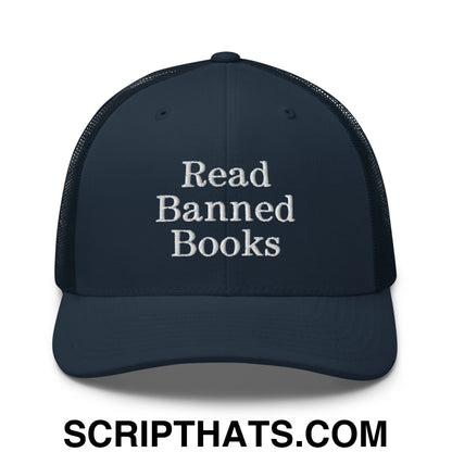 Read Banned Books Embroidered Mesh Trucker Hat Navy