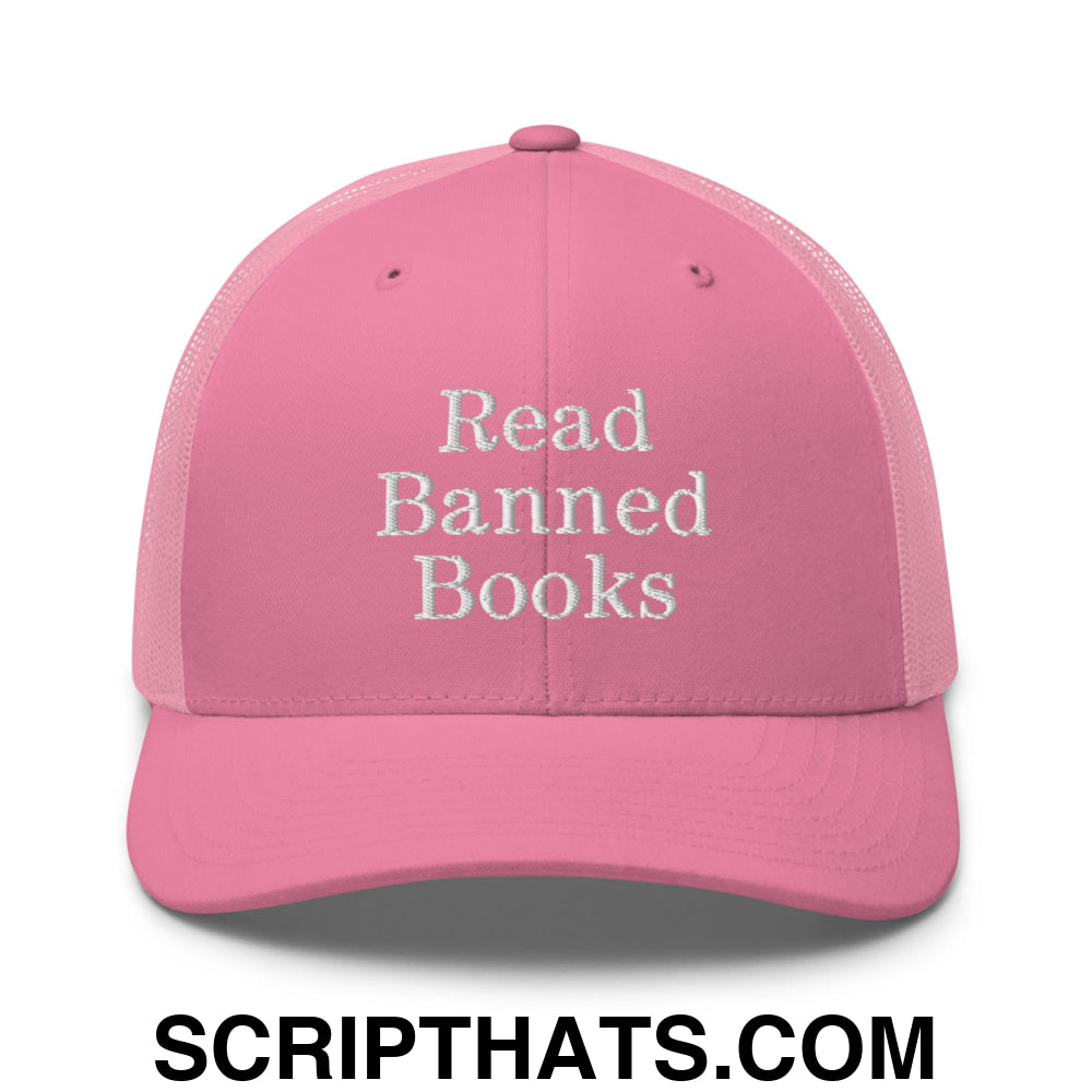 Read Banned Books Embroidered Mesh Trucker Hat Pink
