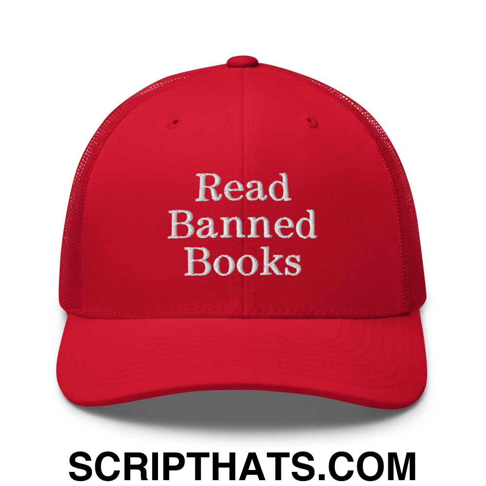 Read Banned Books Embroidered Mesh Trucker Hat Red