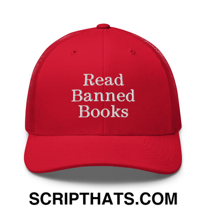 Read Banned Books Embroidered Mesh Trucker Hat Red