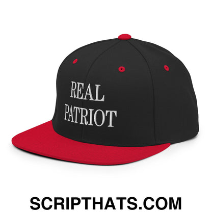 Real Patriot Embroidered Flat Bill Brim Snapback Hat Black Red