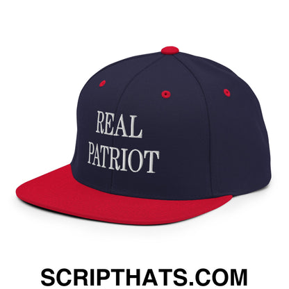 Real Patriot Embroidered Flat Bill Brim Snapback Hat Navy Red