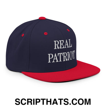 Real Patriot Embroidered Flat Bill Brim Snapback Hat Navy Red