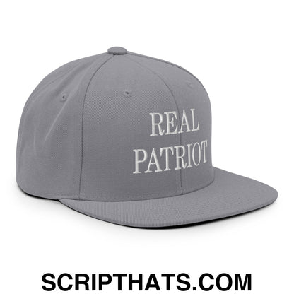Real Patriot Embroidered Flat Bill Brim Snapback Hat Silver