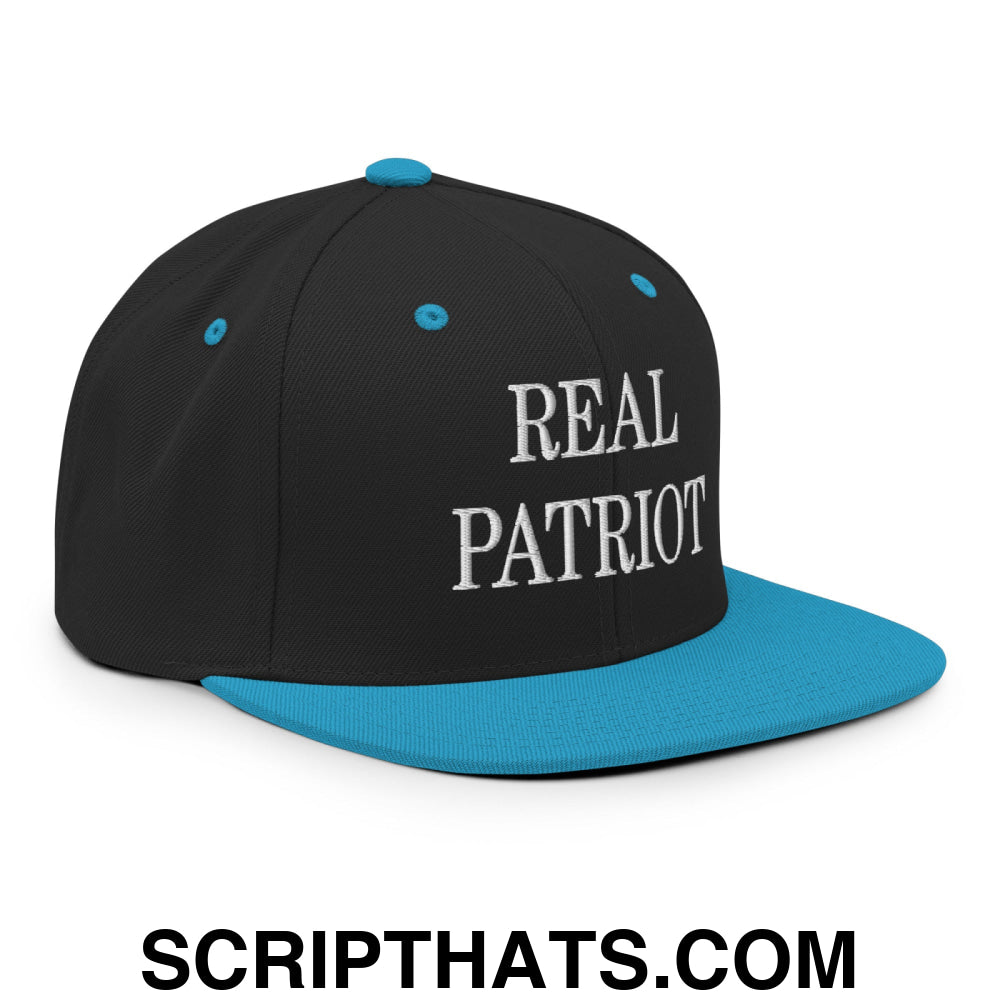 Real Patriot Embroidered Flat Bill Brim Snapback Hat Black Teal