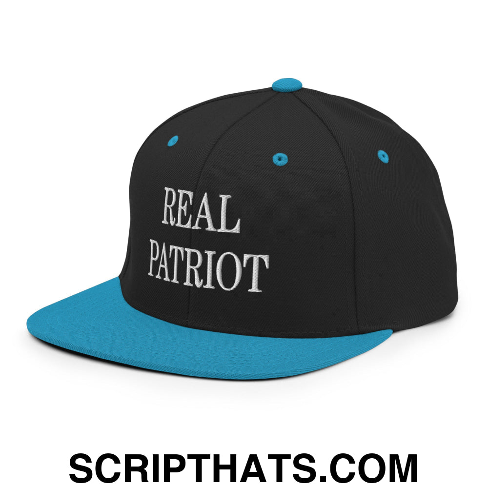 Real Patriot Embroidered Flat Bill Brim Snapback Hat Black Teal