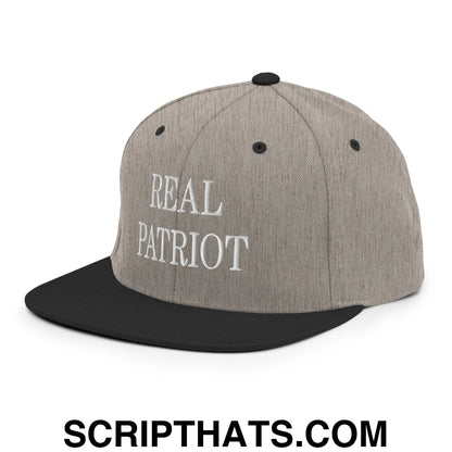 Real Patriot Embroidered Flat Bill Brim Snapback Hat Heather Black