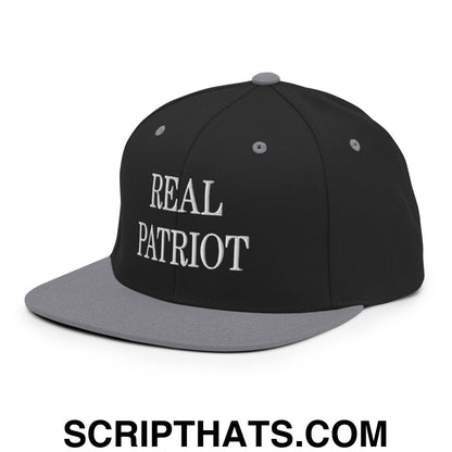 Real Patriot Embroidered Flat Bill Brim Snapback Hat Black Silver