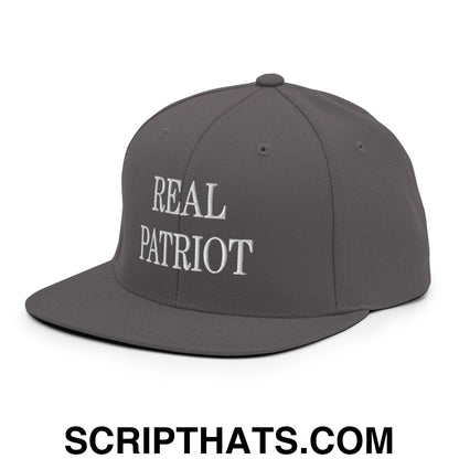 Real Patriot Embroidered Flat Bill Brim Snapback Hat Dark Grey