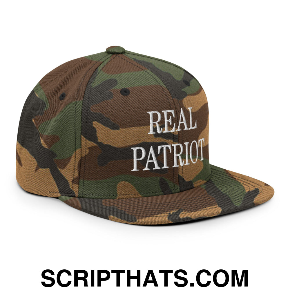 Real Patriot Embroidered Flat Bill Brim Snapback Hat Green Camo