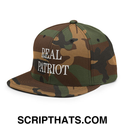 Real Patriot Embroidered Flat Bill Brim Snapback Hat Green Camo
