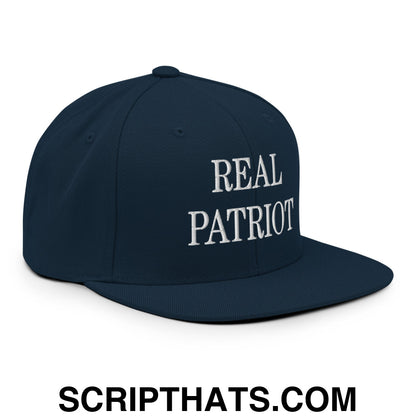 Real Patriot Embroidered Flat Bill Brim Snapback Hat Dark Navy