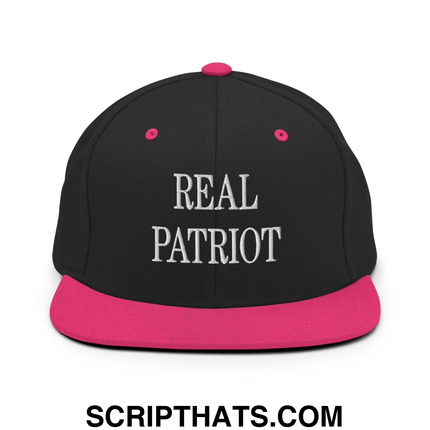 Real Patriot Embroidered Flat Bill Brim Snapback Hat Black Neon Pink