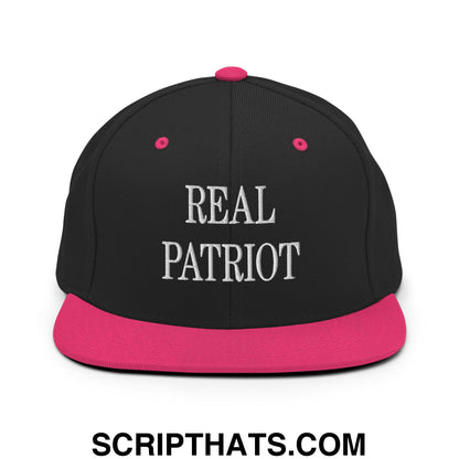 Real Patriot Embroidered Flat Bill Brim Snapback Hat Black Neon Pink