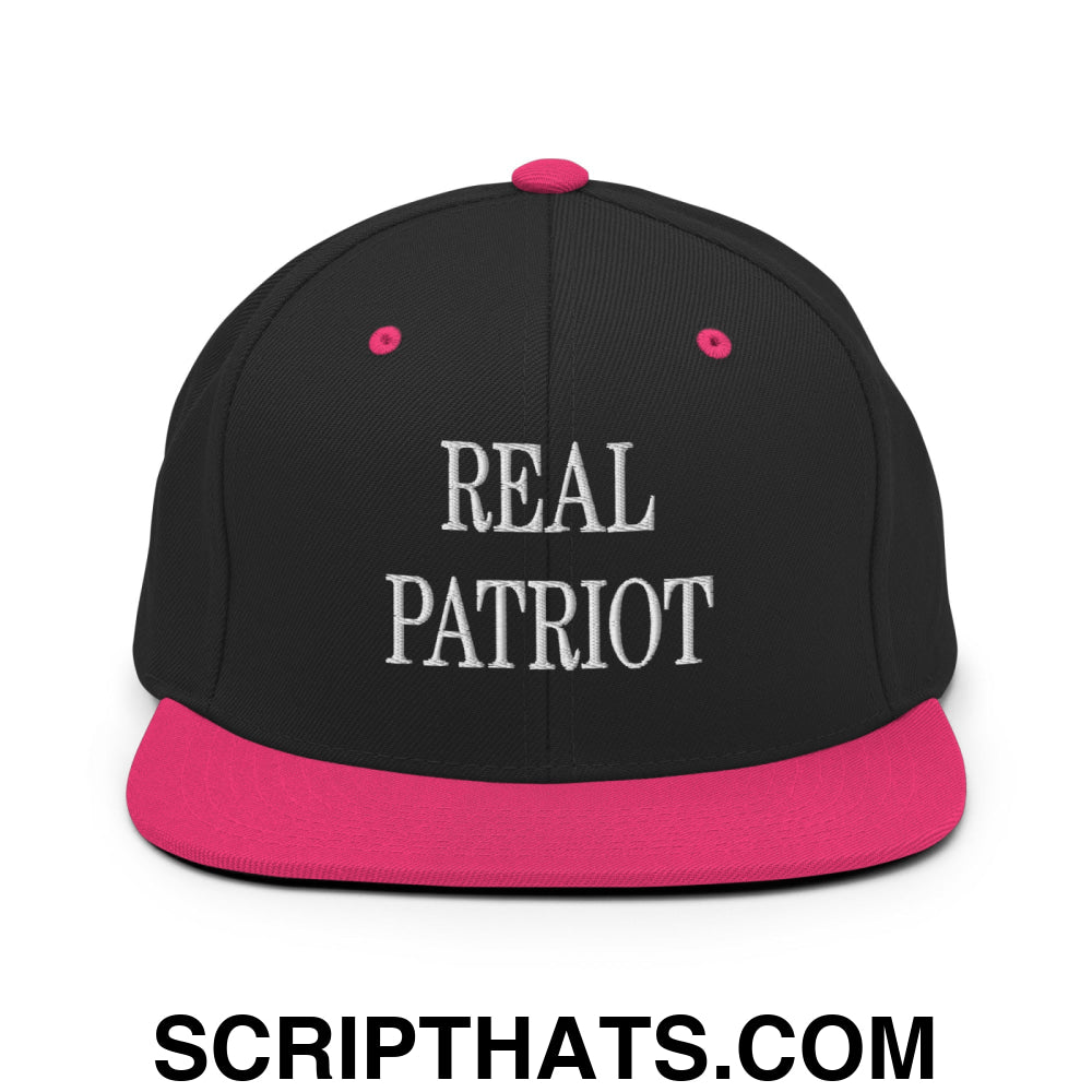 Real Patriot Embroidered Flat Bill Brim Snapback Hat Black Neon Pink