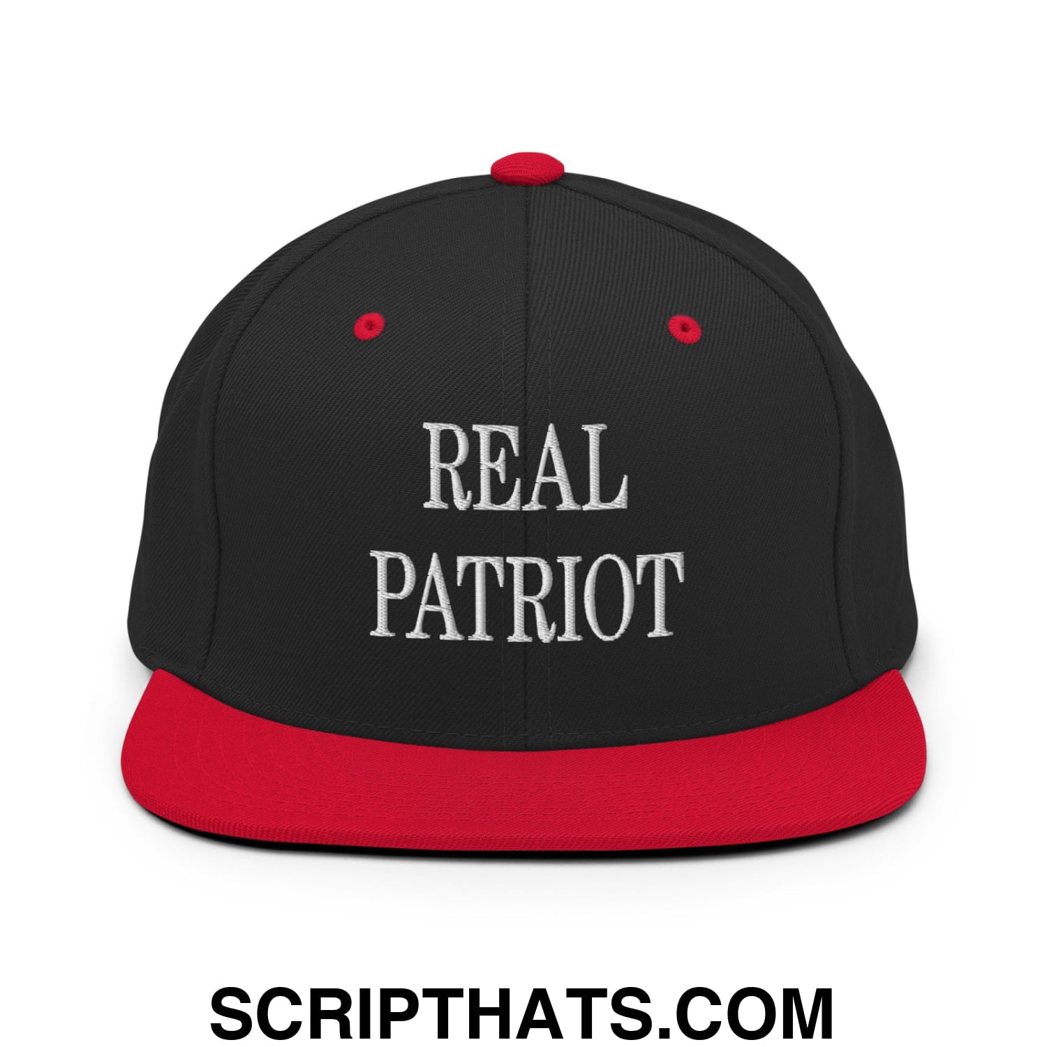 Real Patriot Embroidered Flat Bill Brim Snapback Hat Black Red