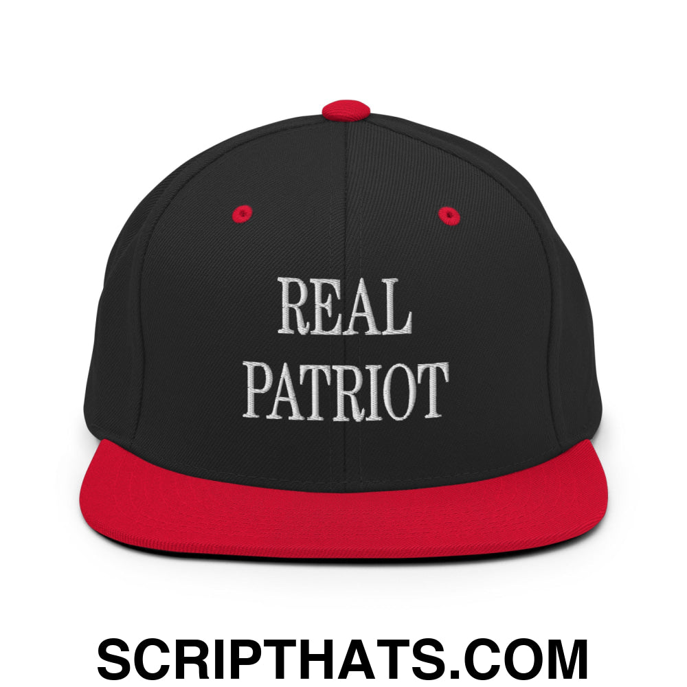 Real Patriot Embroidered Flat Bill Brim Snapback Hat Black Red