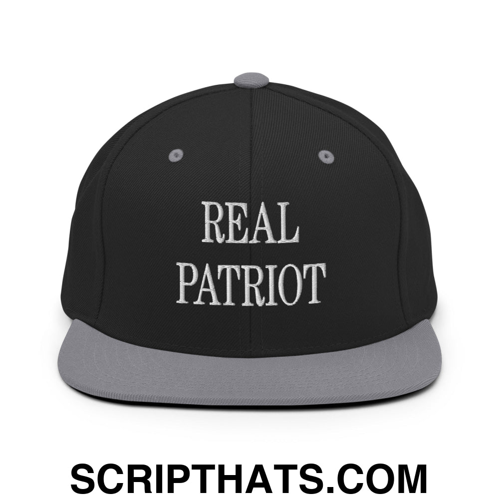 Real Patriot Embroidered Flat Bill Brim Snapback Hat Black Silver